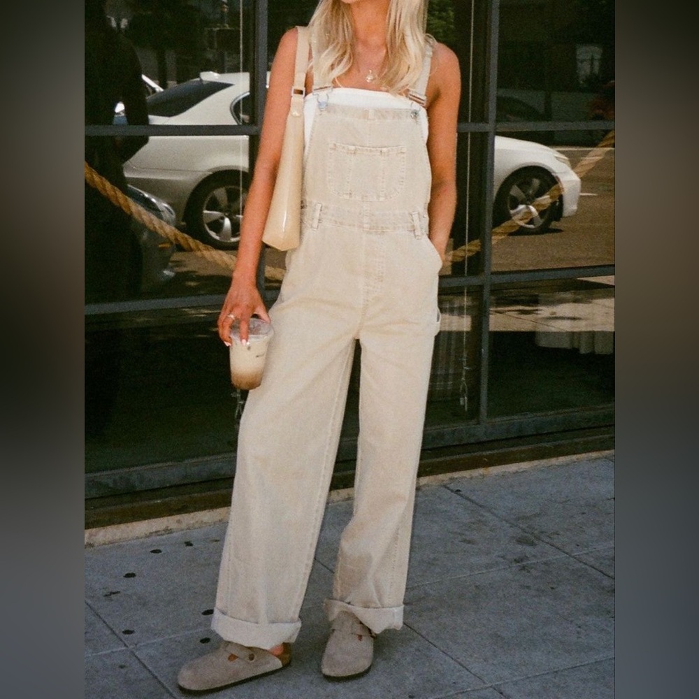 Cream oatmeal corduroy overalls